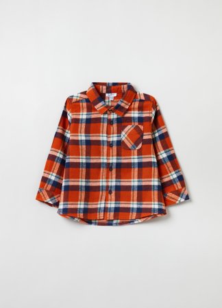 OVS BOY9-36M SHIRTS L/S 2M 9-12 ORANGE/BLUE CHECK 001849999 
