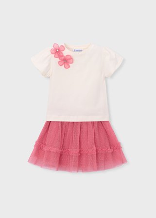 MAYORAL marškinėliai trumpomis rankovėmis ir sijonas, camellia, 3.946-82, 104  cm 