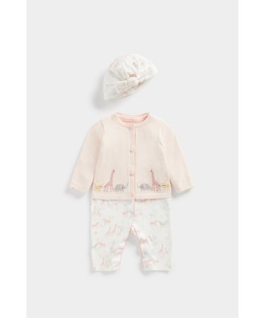MOTHERCARE šliaužtinukas ilgomis rankovėmis, susegamas megztinis ir kepurė, EB419 
