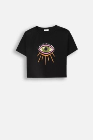 COCCODRILLO marškinėliai MYSTIC NATURE GIRL JUNIOR, juodi, ZC4143201MGJ-021-164, 164 cm 