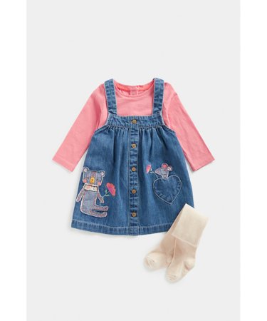 MOTHERCARE marškinėliai ilgomis rankovėmis, sarafanas ir pėdkelnės, FD158  