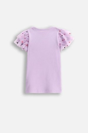 COCCODRILLO marškinėliai trumpomis rankovėmis REBEL GIRL KIDS, violetiniai, WC5143202RGK-016-122, 122 cm 