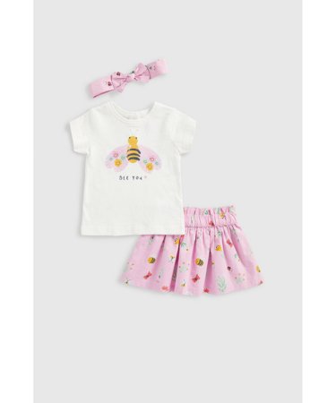 MOTHERCARE marškinėliai trumpomis rankovėmis, sijonas ir galvos juosta, HC531 