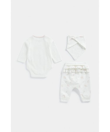 MOTHERCARE smėlinukas ilgomis rankovėmis, kelnės ir seilinukas, FB324 