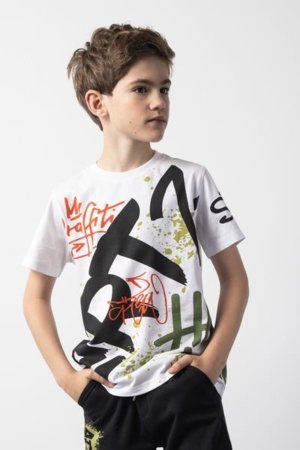 COCCODRILLO marškinėliai SPORTS BOY JUNIOR, balti, cm 